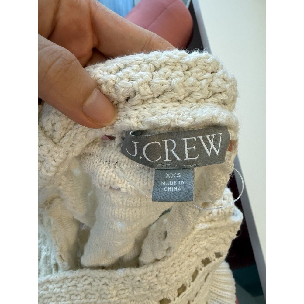 J.Crew Crochet Knit Tank Top Ruffle Hem Sleeveless Cream Size XXS - Picture 6 of 7
